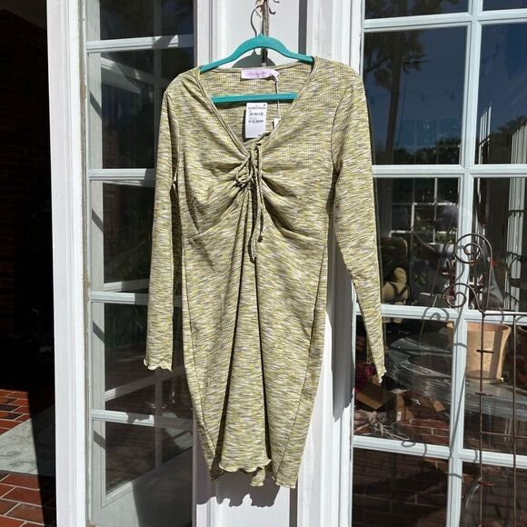 Lisa Says Gah Lotta Ribbed Space Dye Honeydew Dress NWT - Picture 2 of 10